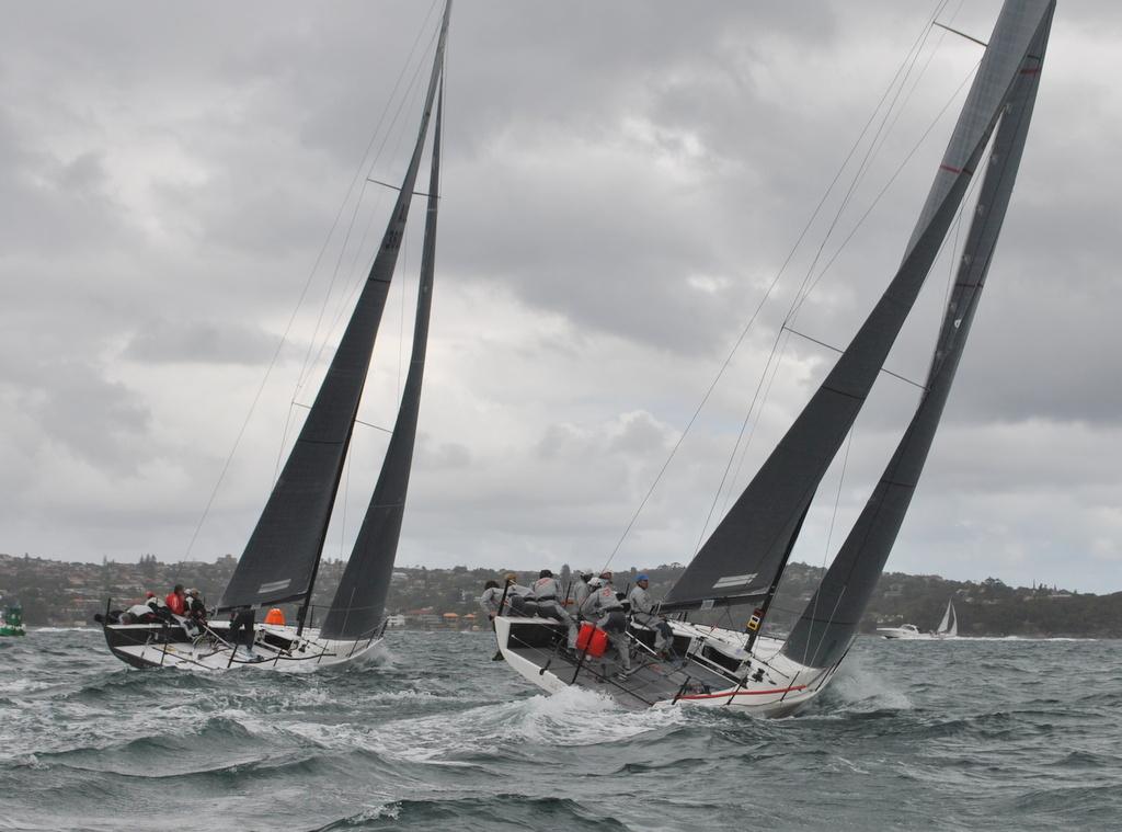 Voodoo Chile (left) and Ginger match racing to decide the winner of the MC38 OD class nationals © Ellen Pragnell-Raasch